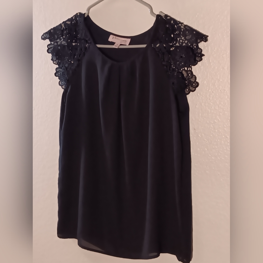 Short sleeve blouse embroidery on both sleeves, black color  Size S